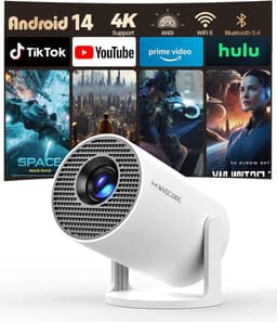 Mini Beamer 4K – Android 14 – WiFi 6 & Bluetooth 5.4 – 200 ANSI Lumen – 180° Draaibaar – Full HD — thumbnail 1