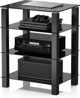 FITUEYES HiFi-meubel - 4 laags gehard glas rek - Hoogteverstelbaar - Verstelbare voetjes - Voor platenspeler en versterker — thumbnail 1