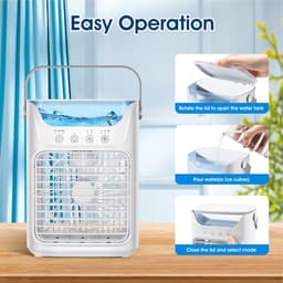 Ventilator - Draagbare Persoonlijke Luchtkoeler - 3-in-1 Verdampingskoeler - 3 Windsnelheden - Grote Watertank - LED Nachtlampjes - Timer - 16.5x12.2x21.1 cm — thumbnail 2