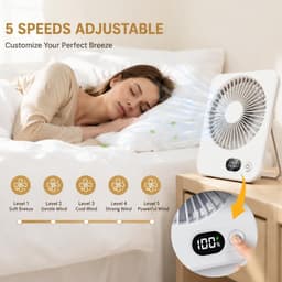 Handventilator - Tafelventilator - Draagbaar - Met LED-display - USB-oplaadbaar - Met inklapbare standaard - Geschikt voor thuis, kantoor, slaapkamer en op reis - Wit — thumbnail 5