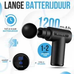 Massage Gun - Professioneel Mini Massage Apparaat - Massage Pistool - Inclusief 4 Opzetstukken & Opbergkoffer - Spiermassage - 6 Snelheden - Zwart - Rynex — thumbnail 2