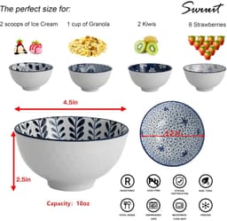 Dailygoods - Japanse Keramische Rijstkommen Set van 6 - Magnetron Veilig — thumbnail 2