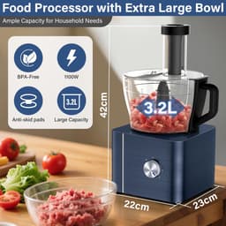 SnelShoppen - Keukenmachine 1100W Foodprocessor met 3,2L Mengkom, Deegkneder, Hakmolen en 1,5L Mixer in Donkerblauw - Ideaal voor Koken en Bakken in d — thumbnail 5