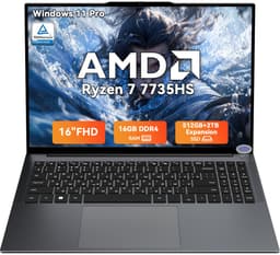 Blackview GamiBook 6 - Gaming Laptop - 16 inch Full HD - 16GB LPDDR5 RAM - 512GB SSD - AMD Ryzen7 7735HS - Windows 11 Pro Notebook - AMD Radeon 680M - WiFi 6 - Grijs — thumbnail 1