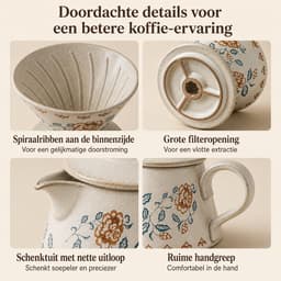 Gloovon® Keramische Koffieset - Handmatige Pour Over Dripper - Warmtebehoud - Vaatwasserbestendig - Pot 420ml met 20 Filters - Crème — thumbnail 5