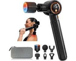 Thuys - Massage Gun met Warmte & Koeling – 5 Snelheden – 10 mm Massagebereik – 6 Massagekoppen – 15W USB-C PD – LCD Display – Zwart