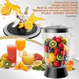 Thuys - Foodprocessor & Blender 1500W – 2,5 L Foodprocessor + 2 L Glazen Blender – 20.000 RPM – 2 Snelheden & Pulse – Zwart — thumbnail 4