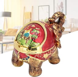 Winddichte Asbak met Deksel Vintage Olifant Sigaretten Asbak voor Buitenshuis Binnen Metalen Rokende Asbak Cadeau voor Mannen Vrouwen(Goud Rood) — thumbnail 3