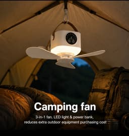 Ventilator Overal Bruikbaar - Timer - USB oplaadbaar 3 Licht en 3 Wind Sterkte - Ophanghaak - Afstandsbediening — thumbnail 2