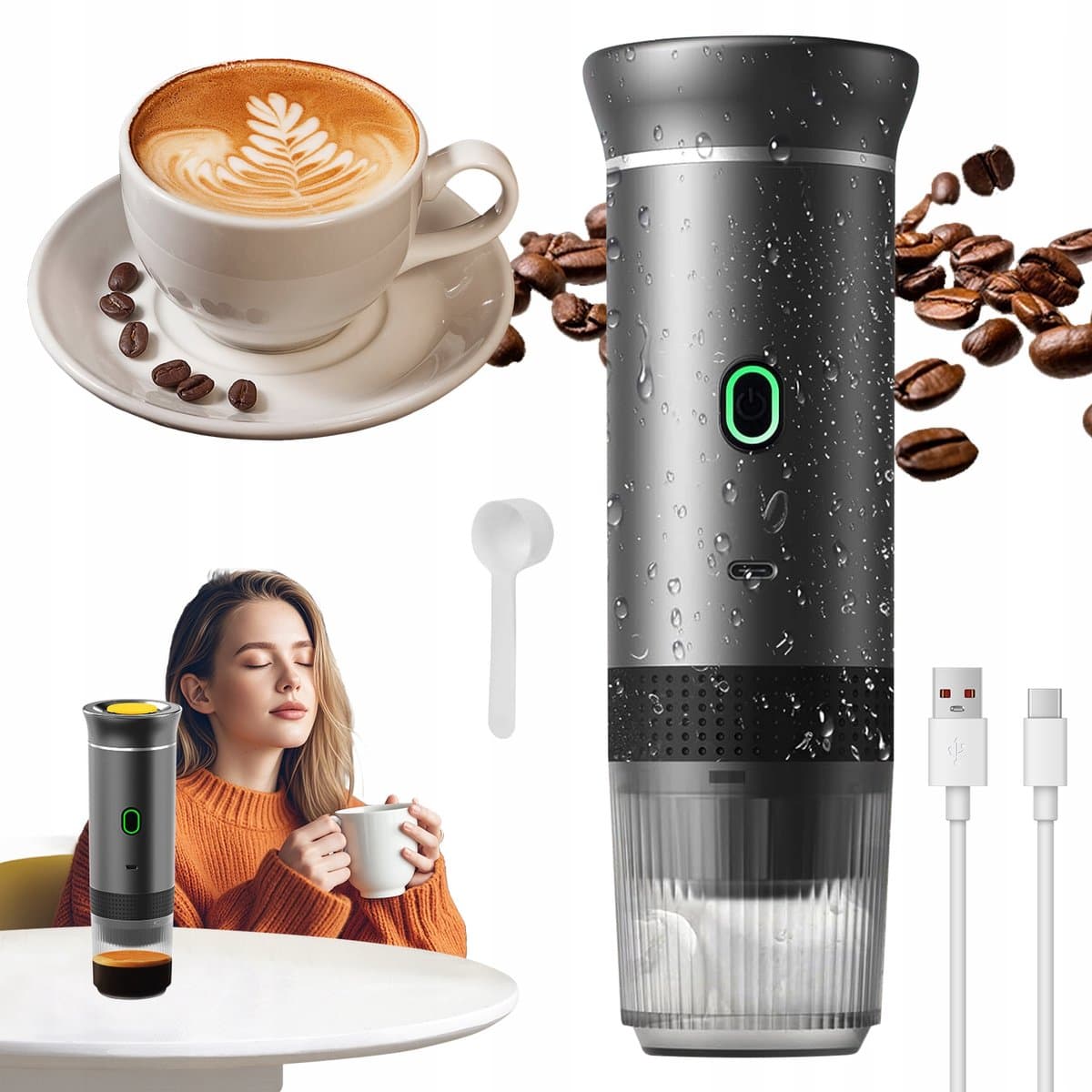 Draagbaar Koffiezetapparaat - Mini Koffiemachine - Capsule Koffiezetter - 20 Bar - 60 Sec Extractie - Warm & Koud Zetten - USB-C Oplaadbaar - Kleine Espressomachine - Voor Thuis & Kantoor & Kamperen & Reis — afbeelding 1