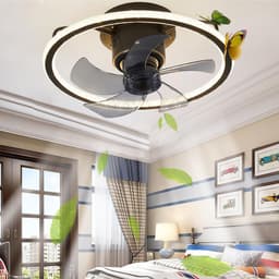 Plafondventilator met Verlichting - Kinderkamer Ventilatorlamp - Kamer Koelen en Verlichten - Ingebouwde Bluetooth Speaker - Φ50CM - Roze Blauw Geel — thumbnail 1
