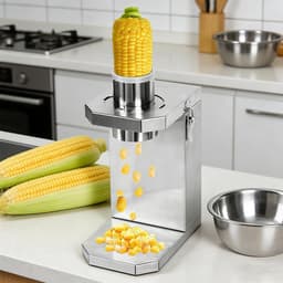 Maïsschiller Roestvrijstaal - Maïs Dorser - Gemakkelijk Maïs Bereiden - Automatisch One-Touch Dorsen - 33 cm Hoog - Zilver — thumbnail 1