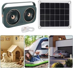 Zonnepaneel Ventilator - Afzuigventilator Kas - Lucht Circuleren - Op Zonne-energie Werking - 25 cm Breed - Legergroen — thumbnail 4