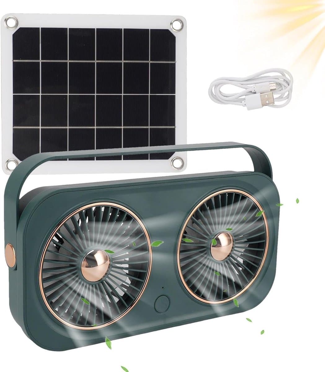 Zonnepaneel Ventilator - Afzuigventilator Kas - Lucht Circuleren - Op Zonne-energie Werking - 25 cm Breed - Legergroen — afbeelding 1