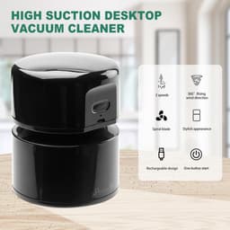Mini tafelstofzuiger USB oplaadbaar, 360° draaibaar, 120 minuten gebruiksduur met automatische uitschakeling, compacte bureaustofzuiger voor school kantoor thuis, zwart — thumbnail 2