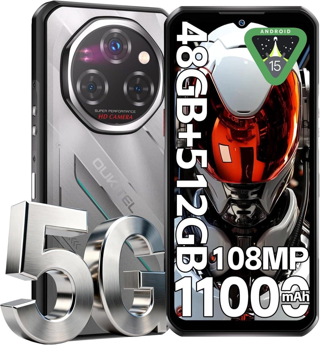 OUKITEL WP62 5G Rugged Smartphone-11000mAh-48GB RAM-512GB ROM-108MP camera- Android 15-IP68/IP69K-OTG — afbeelding 1