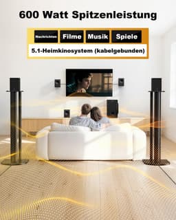 5.1 Home Cinema Set – 600W Surround Sound Systeem – Speakerset met 5,25 Inch Subwoofer – Home Cinema Luidsprekers voor TV en Film — thumbnail 2