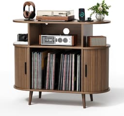 SNJY® Platenspeler Meubel - Platenspeler Kast - LP Houder - Platenhouder - 40D x 90B x 77H cm - Bruin — thumbnail 1