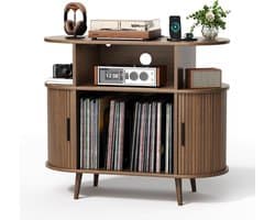 SNJY® Platenspeler Meubel - Platenspeler Kast - LP Houder - Platenhouder - 40D x 90B x 77H cm - Bruin