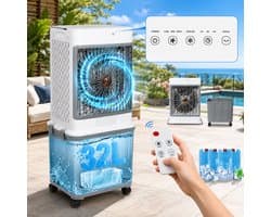 MUPOO Mobiele Aircooler 32L Watertank- Airco Zonder Afvoerslang - 4-in-1 Luchtkoeler met Water - Koelen, Ventileren,Koelventilator- Aircooler met 4 Koelelementen - Afstandsbediening - Stil 50 dB -voor Woonkamer, Slaapkamer, Kantoor en Garage