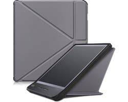 Hoes Geschikt voor Kobo Libra H2O - Luxe E-reader Trifold Case - Bescherm Hoesje Book Cover - Grijs