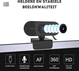 Webcam Full HD - 1080p - Webcam Met Microfoon - USB - Autofocus - Thuiswerken - Webcam voor PC - Zwart - Windows & Mac — thumbnail 3