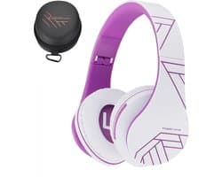 PowerLocus P2 - Draadloze Over-Ear Koptelefoon Inklapbaar - Bluetooth Hoofdtelefoon - Met microfoon – Headphone - Micro SD mode – Incl. Carry Case – Wit/Purper