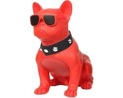 Franse Bull Dog Speaker CH-M10 - Draadloze Portable Bluetooth Speaker - USB Poort - Radio - Micro SD - 25 cm - Rood