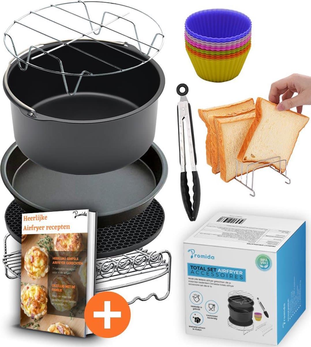 Promida 13-Delige Airfryer Accesoireset - Accessoire voor heteluchtfriteuse - 20cm — afbeelding 1