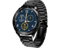 Belesy® POWER - Smartwatch Dames - Smartwatch Heren - Horloge - Stappenteller - 1.3 inch - 450+ wijzerplaten - Full Touch - Multi Sport - Hartslag - Calorieën - Saturatiemeter - Staal - Schakelband - Zwart - Moederdag