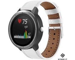 Strap-it Smartwatch bandje leer - geschikt voor Garmin Vivoactive 3 / Vivoactive 5 / Venu / Venu SQ / Vivomove HR / Forerunner 245 / 570 - 42mm / 645 - wit