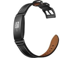 Leer Smartwatch bandje - Geschikt voor Fitbit Inspire leren bandje - zwart - Strap-it Horlogeband / Polsband / Armband
