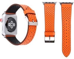 By Qubix - Geschikt voor Apple Watch bandje - Dot Pattern Leren bandje - Oranje - Geschikt voor Apple Watch 38 mm / 40 mm / 41 mm / 42 mm - Smartwatch bandje - leren smartwatchbandje - Horlogebandje