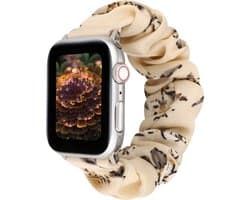 By Qubix - Geschikt voor Apple Watch bandje - Elastisch scrunchie nylon bandje - Bloemenprint donker - Geschikt voor Apple Watch 44mm / 45mm / 46mm / 49mm (Ultra 1,2 en 3) - Smartwatch bandje - nylon - bandje iWatch