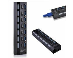 7-poorts Powered USB 3.0 Hub Aan/Uit-schakelaars / Switch / Splitter / Verdeler AC-adapter kabel voor Computer PC Laptop