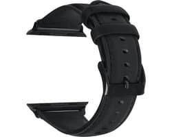By Qubix - Geschikt voor Apple Watch bandje - Luxe Echt Lederen bandje - Zwart - Geschikt voor Apple Watch 38 mm / 40 mm / 41 mm / 42 mm - Smartwatch bandje - leren smartwatchbandje - Horlogebandje