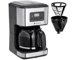 KitchenBrothers Koffiezetapparaat - Filterkoffie - BPA Vrij - 1,5 Liter Glazen Kan voor 12 Koppen Koffie - Timerfunctie - LCD-display - Zwart/RVS