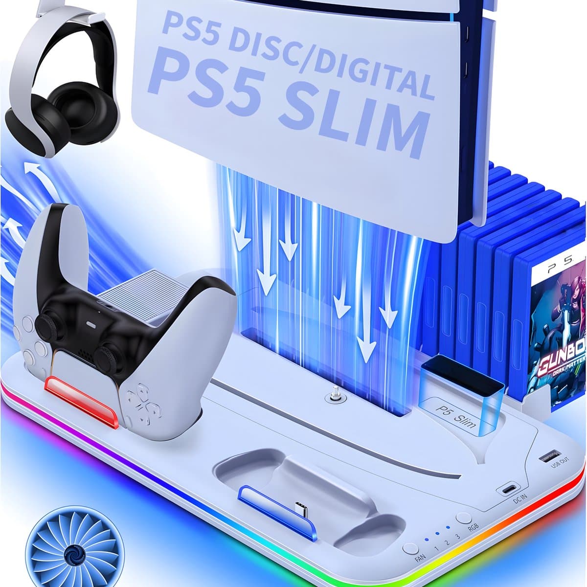 Console Standaard - Geschikt voor Playstation 5 Oplaadstation Controller Oplader - Accessoires - Docking Station - Geschikt voor Sony PlayStation 5, PS5, Slim, Digital, Disc - Charging Station Dock - Wit — afbeelding 1
