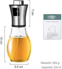 Roestvrijstalen keuken spuitfles glazen flessen pers zonder olie transparante oliepot spuitfles geschikt voor airfryer, keuken, barbecue - 304 trommelvormige spuitfles 200ml - 17*5.5*5.5 — thumbnail 2