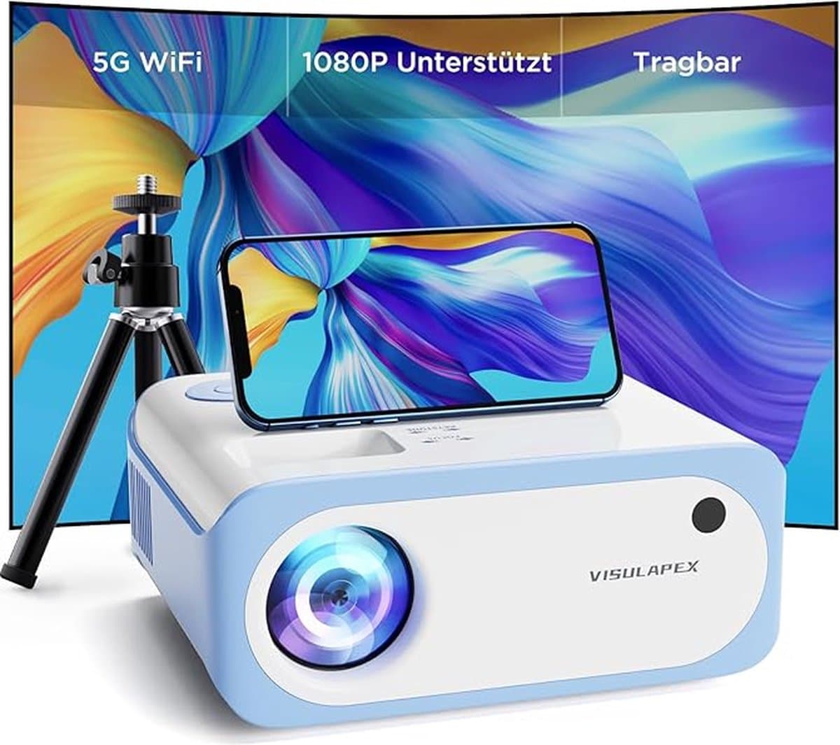 Projector- V3 - Compact - Full HD 1080P - 9000 Lumens - 5g wifi - LCD - projectieverhouding van 1:1,4 - HDMI, USB, AV, 3,5 mm audio - 300inch - Wit - — afbeelding 1