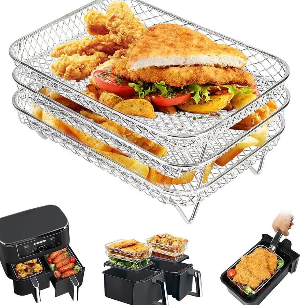 Accessoires voor Ninja Double Stake XL Airfryer - 3 Lagen Rack - 304 RVS Grid — afbeelding 1
