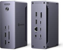 Ugreen U710 (213) Dockingstation - 2 x Thunderbolt 4 - Displayport 8K 30Hz - 4 x USB - USB-C - 2.5G Ethernet - Kaartlezer - 3.5mm Audio - Opladen 90W (Grijs)
