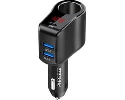 120W Autolader - Sigarettenaansteker Splitter - 2x USB 1x USB-C 12V (120W) 24V (200W) - Oplader Auto Snellader - LED met spanningsmeter