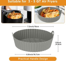Siliconen bakpan - Airfryer - 2-delig - Grijs - Airfryerbak - Rond 7,5 Inch (Klein) - BPA-vrij - Herbruikbaar met handgrepen aan beide zijden — thumbnail 2