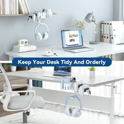 Bureau organizer - 5 in 1 klem roterende hoofdtelefoon hanger - verwijderbare controller houder - bekerhouder - desktop opslag - wit — thumbnail 3