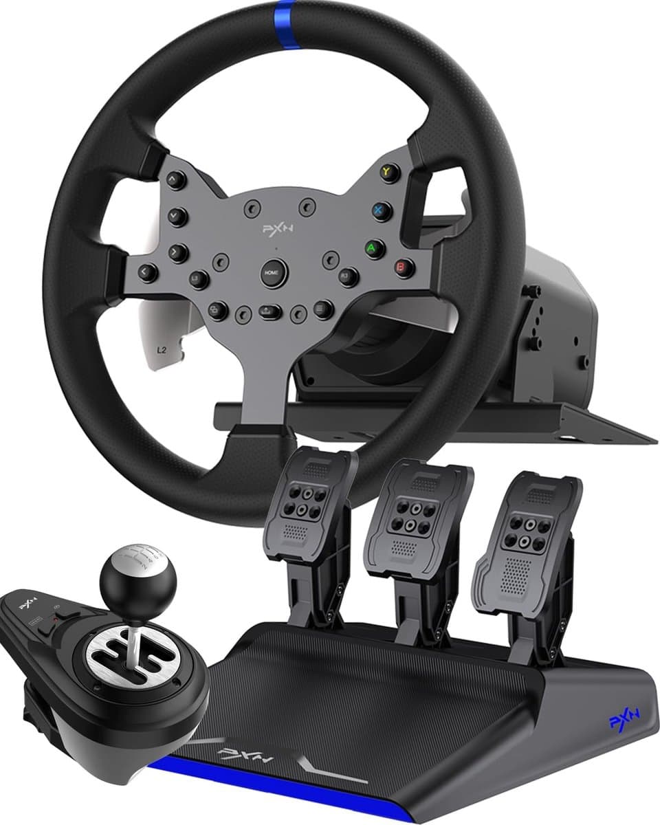 PXN - V99 - High end Race Stuur - Met Pedalen en Shifter - Force Feedback - Game Stuur - Geschikt voor PS4 - Xbox One - PC - Xbox Series X|S - PS3 - Nintendo Switch - Met App — afbeelding 1