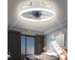 Witte Plafondventilator met Verlichting - Ventilator Lamp Plafond - Kroonluchter Ventilator - LED lamp - Stille Ventilator - Afstandsbediening - Dimbaar - Woonkamer Lamp - Ventilator Lampen - Slaapkamer lamp - Eetkamerlamp — afbeelding 1