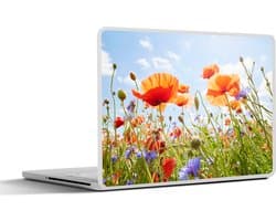 Laptop sticker - 14 inch - Bloemen - Klaproos - Lente - Natuur - Rood - Blauw - 32x5x23x5cm - Laptopstickers - Laptop skin - Cover