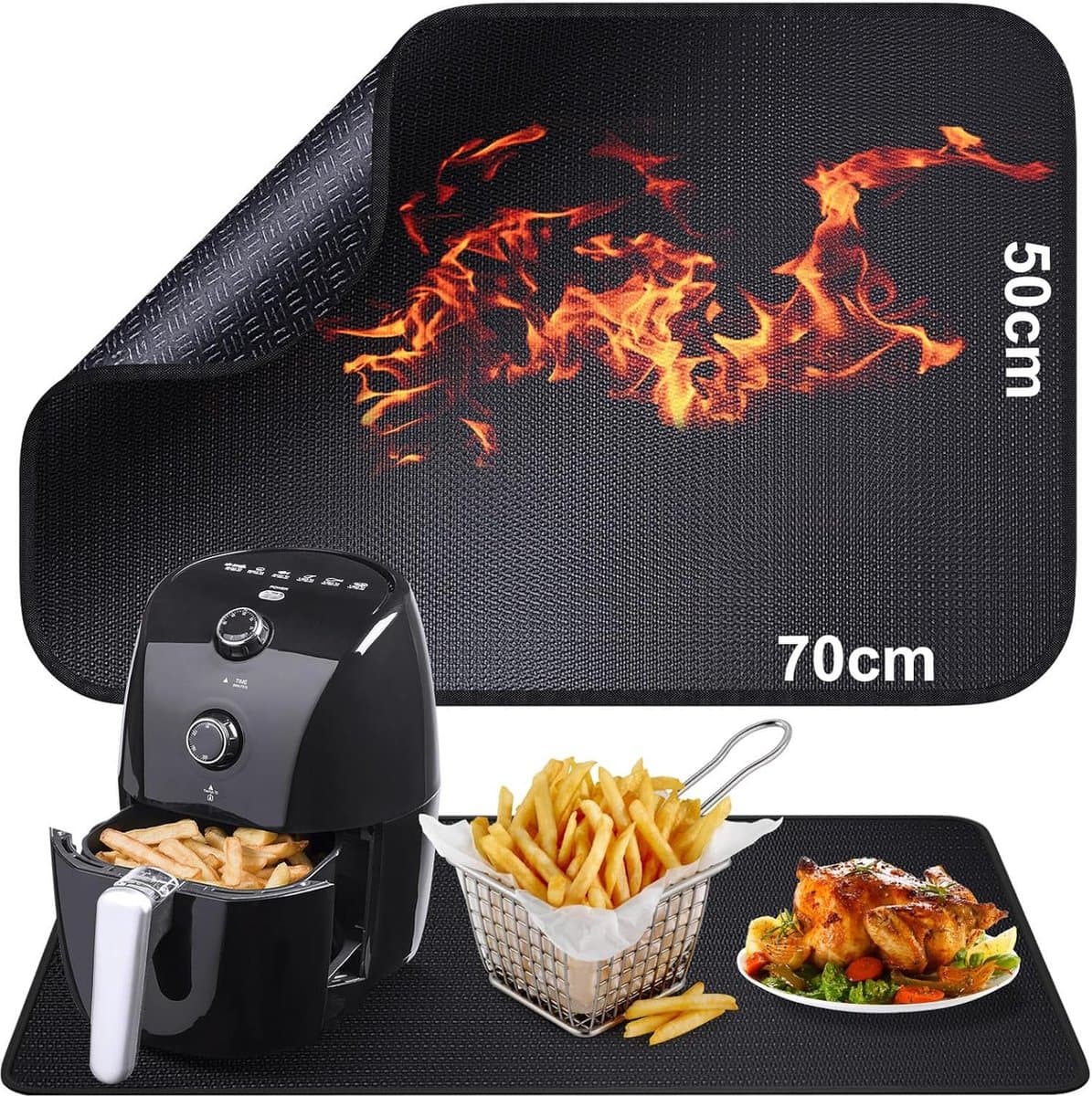 Hittebestendige Vuurvaste Siliconen Mat – Bakmat - Antislip Glasvezelmat 50x70 cm – Beschermmat voor Friteuse, Airfryer, Oven & Koffiezetapparaat - Inductie Beschermer - Hittemat - BBQ Mat — afbeelding 1