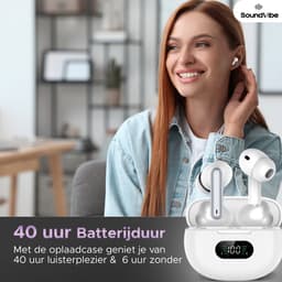 Soundvibe® Earbuds max - Draadloos Met Noice Cancelling - Wit - Bluetooth Oordopjes - Noice Cancelling Hoofdtelefoon - Draadloze Oordopjes - Wireless Earphones - Oortjes Draadloos — thumbnail 5
